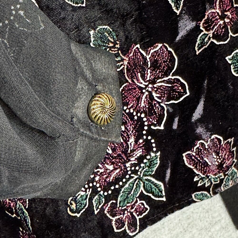 Bentley Womens Shirt Top Size M Crushed Velvet Button Up Sheer Sleeve Whimsygoth - Picture 9 of 9